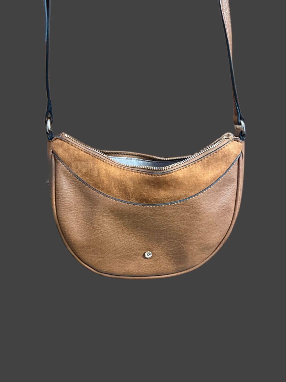Tan Crescent Crossbody Bag with Suede Accent